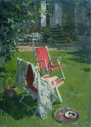 Rote Stühle und Chablis